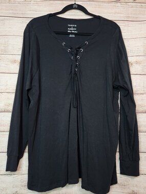 Torrid Women's Classic Fit Cotton Lace Up Shirt Long Sleeve Size 3X Black